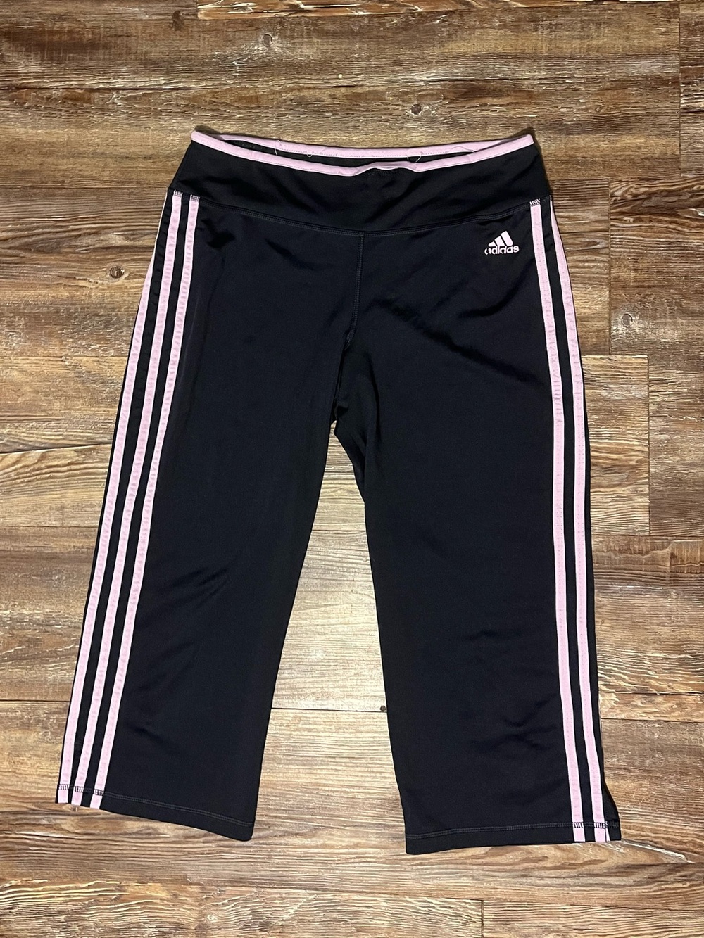 adidas Girls Black & Pink Striped Athletic Leggings